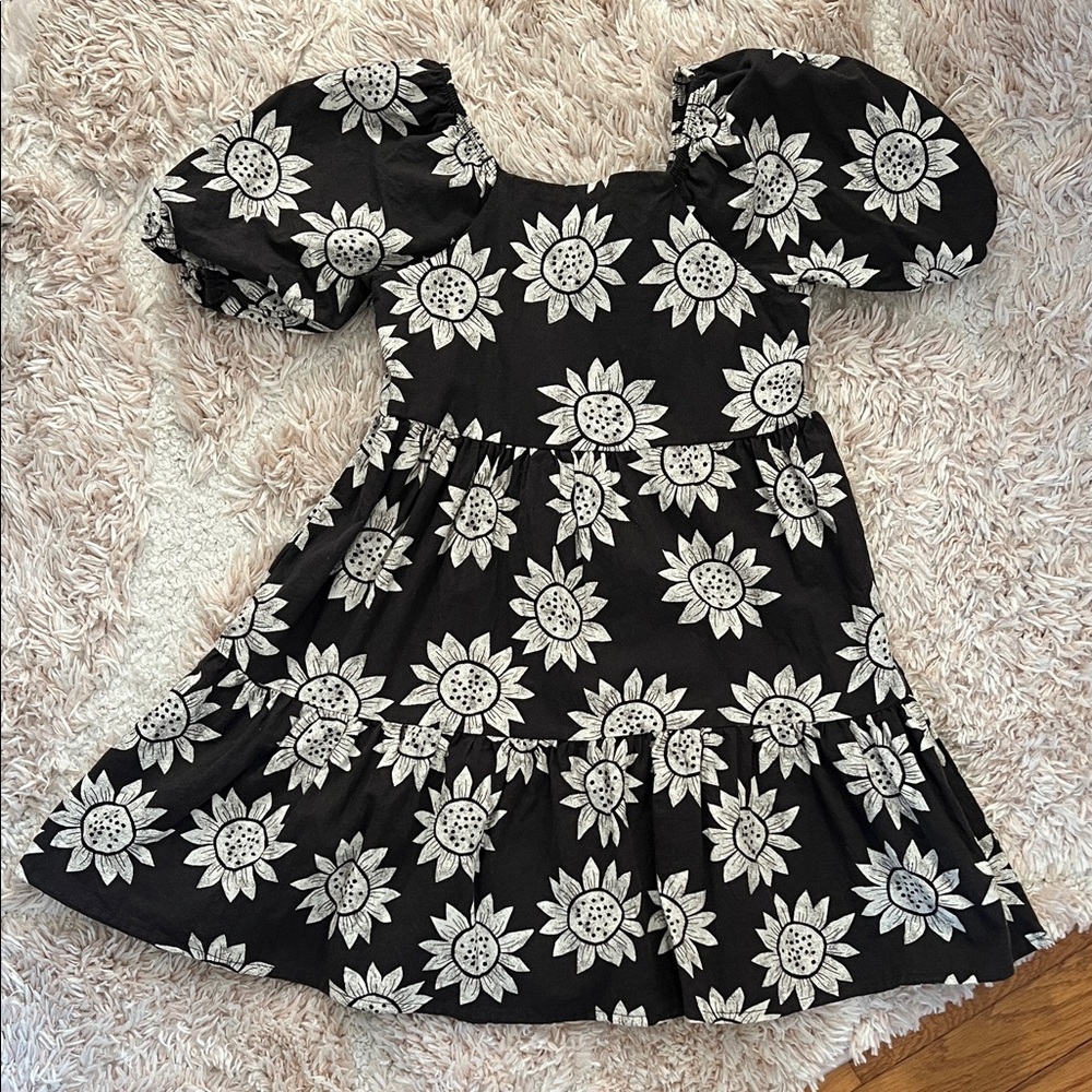Black and White Floral Kids Dress